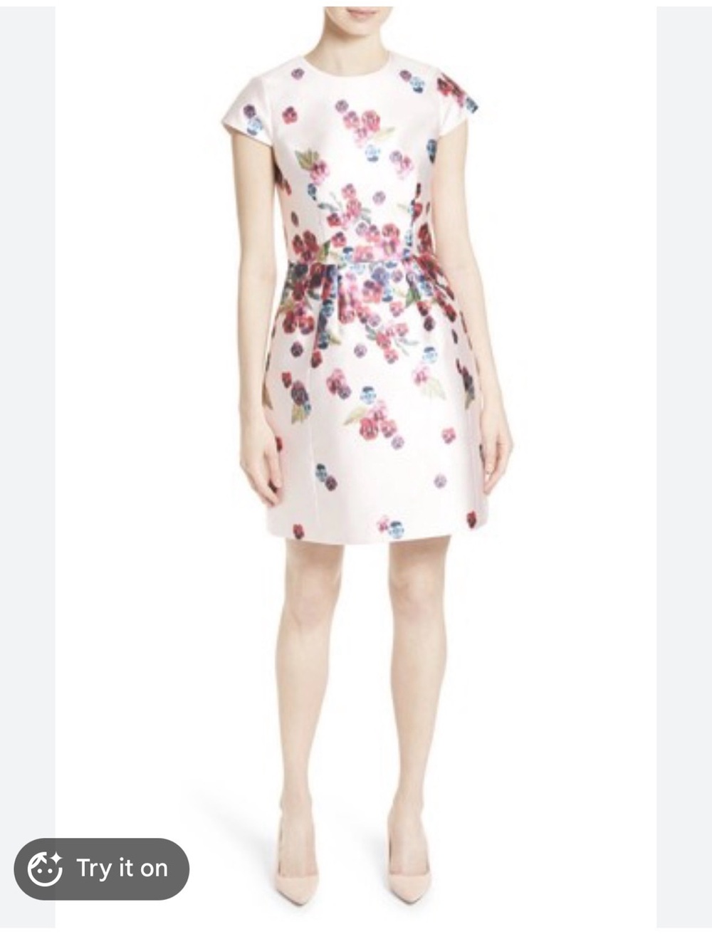 Ted Baker London Light Pink Floral Cap-Sleeve Fit-and-Flare Dress